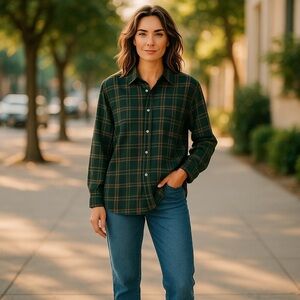 Women’s Calvin Klein Silk Blouse Green Plaid 8 Business Casual Corpcore